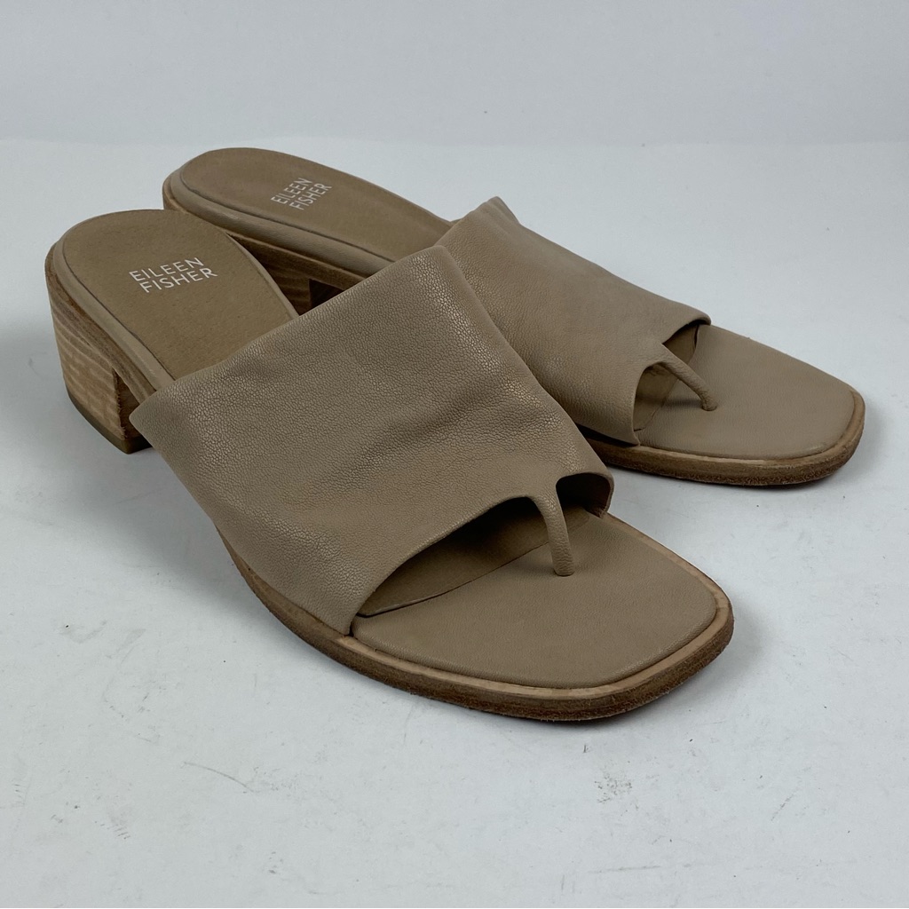 Eileen Fisher Airy Womens Slide Sandals Size 7.5 Beige Leather Heels Shoes